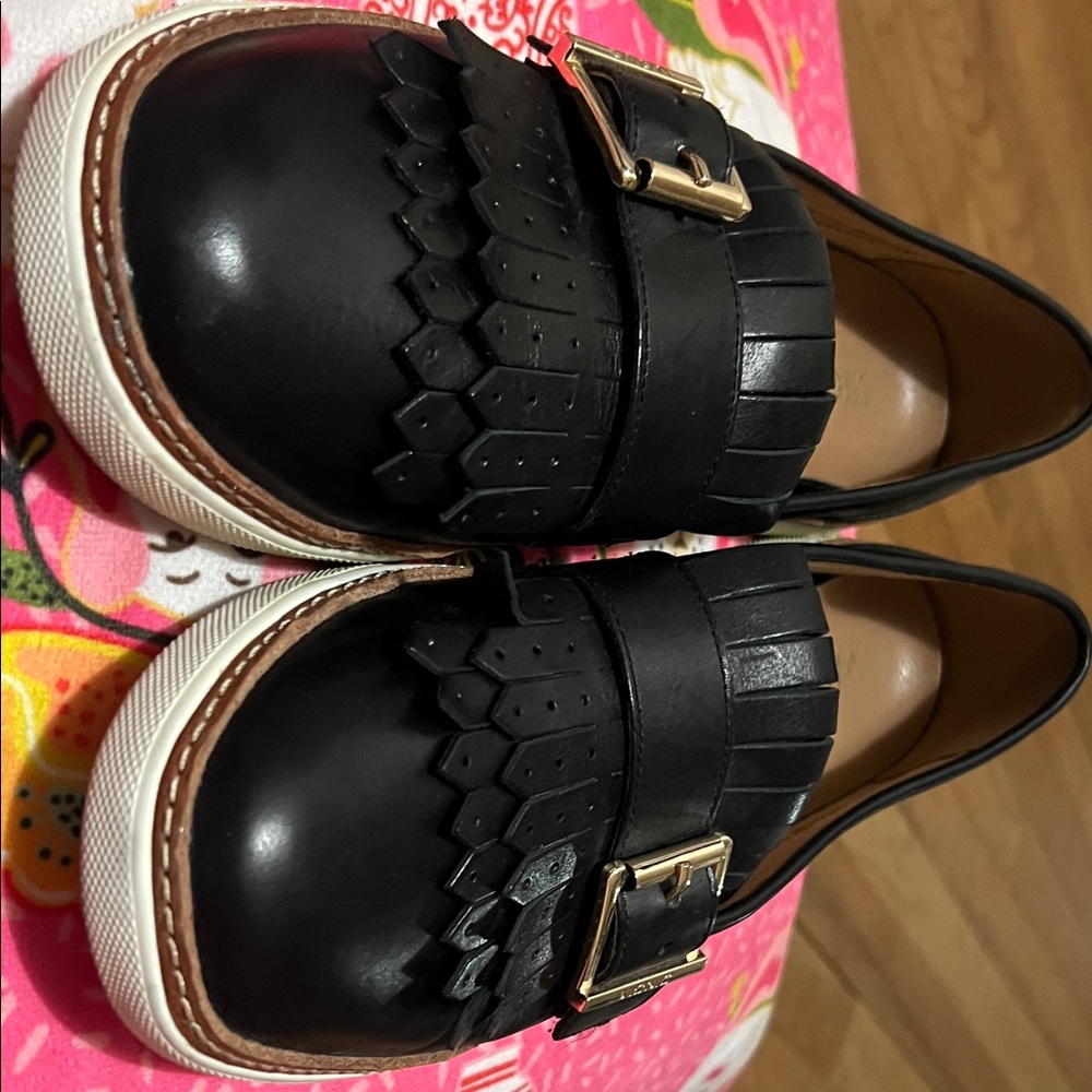 Vionic Black Leather Loafers with Gold Accent - Picture 9 of 15
